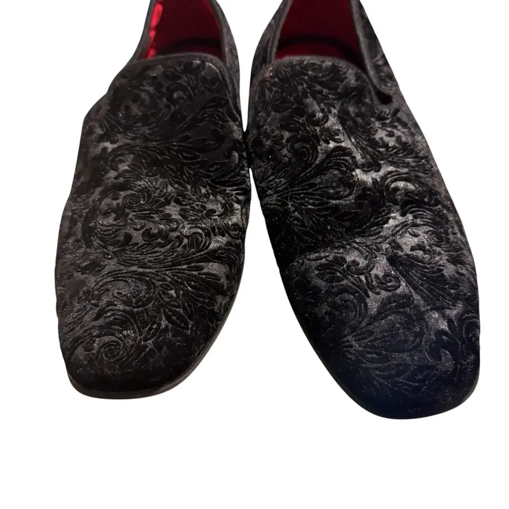 La Milano Broderick II Loafers Mens 12 Black Velvet Smoking Slippers Dress Shoes